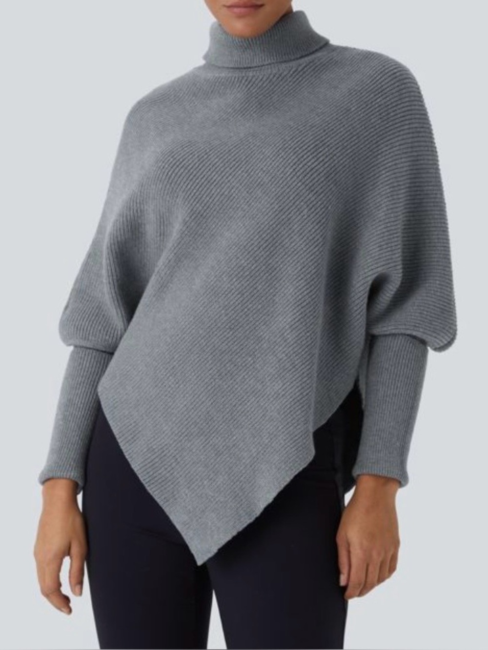 Halara High Neck Long Sleeve Asymmetric Hem Work Sweater Grey